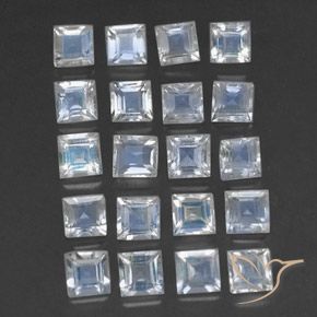 3.04 ctw White Rainbow Moonstone Stones, Natural Rainbow Moonstone in Square Facet Shape for Sale