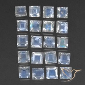 3.07 ctw White Rainbow Moonstone Stones, Natural Rainbow Moonstone in Square Facet Shape for Sale