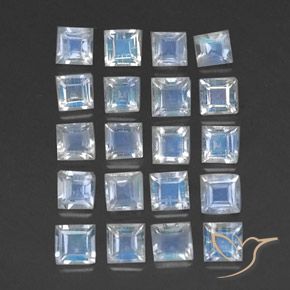 2.53 ctw White Rainbow Moonstone Stones, Natural Rainbow Moonstone in Square Facet Shape for Sale