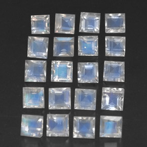 3.75 ct White Rainbow Moonstone Stone, Natural Rainbow Moonstone in Square Facet Shape for Sale