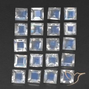 2.73 ctw White Rainbow Moonstone Stones, Natural Rainbow Moonstone in Square Facet Shape for Sale
