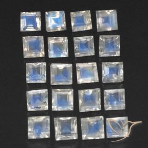 3.70 ctw White Rainbow Moonstone Stones, Natural Rainbow Moonstone in Square Facet Shape for Sale
