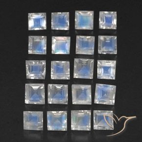 3.36 ctw White Rainbow Moonstone Stones, Natural Rainbow Moonstone in Square Facet Shape for Sale