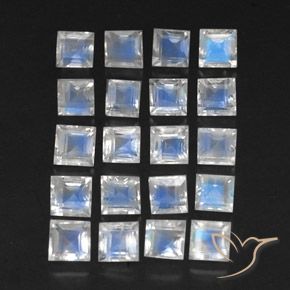 3.40 ctw White Rainbow Moonstone Stones, Natural Rainbow Moonstone in Square Facet Shape for Sale