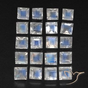3.54 ctw White Rainbow Moonstone Stones, Natural Rainbow Moonstone in Square Facet Shape for Sale