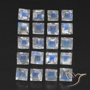 3.55 ctw White Rainbow Moonstone Stones, Natural Rainbow Moonstone in Square Facet Shape for Sale