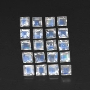 3.36 ctw White Rainbow Moonstone Gemstones, Rainbow Moonstone Gems in Square Facet Shape for Sale.