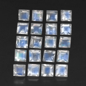 3.36 ctw White Rainbow Moonstone Stones, Natural Rainbow Moonstone in Square Facet Shape for Sale