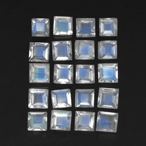 2.51 ctw White Rainbow Moonstone Stones, Natural Rainbow Moonstone in Square Facet Shape for Sale