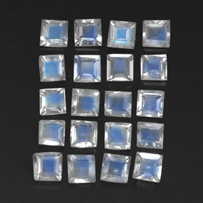 2.21 ct White Rainbow Moonstone Stone, Natural Rainbow Moonstone in Square Facet Shape for Sale