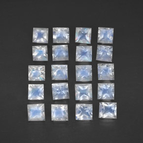 3.09 ctw White Rainbow Moonstone Gemstones, Rainbow Moonstone Gems in Princess-Cut Shape for Sale.