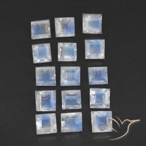 2.18 ctw White Rainbow Moonstone Stones, Natural Rainbow Moonstone in Square Facet Shape for Sale
