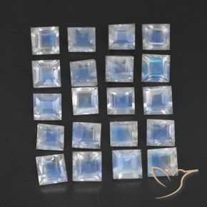 2.70 ctw White Rainbow Moonstone Stones, Natural Rainbow Moonstone in Square Facet Shape for Sale