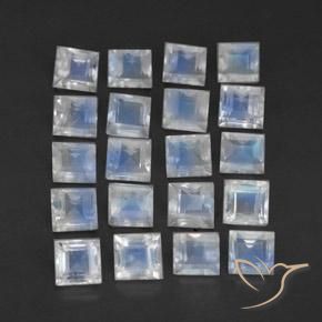 3.12 ctw White Rainbow Moonstone Stones, Natural Rainbow Moonstone in Square Facet Shape for Sale