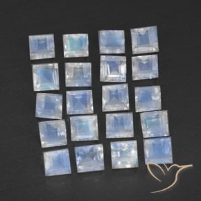 2.84 ctw White Rainbow Moonstone Stones, Natural Rainbow Moonstone in Square Facet Shape for Sale