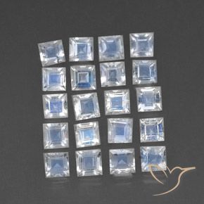 3.24 ctw White Rainbow Moonstone Stones, Natural Rainbow Moonstone in Square Facet Shape for Sale