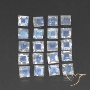 3.12 ctw White Rainbow Moonstone Stones, Natural Rainbow Moonstone in Square Facet Shape for Sale