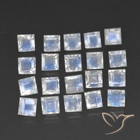 3.61 ctw White Rainbow Moonstone Stones, Natural Rainbow Moonstone in Square Facet Shape for Sale