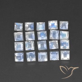 2.28 ctw White Rainbow Moonstone Stones, Natural Rainbow Moonstone in Square Facet Shape for Sale