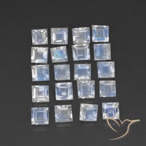 2.65 ctw White Rainbow Moonstone Stones, Natural Rainbow Moonstone in Square Facet Shape for Sale