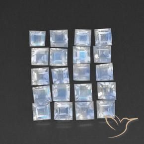 3.33 ctw White Rainbow Moonstone Stones, Natural Rainbow Moonstone in Square Facet Shape for Sale