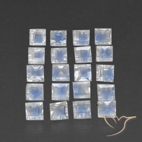 3.82 ctw White Rainbow Moonstone Stones, Natural Rainbow Moonstone in Square Facet Shape for Sale