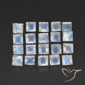 3.74 ctw White Rainbow Moonstone Stones, Natural Rainbow Moonstone in Square Facet Shape for Sale