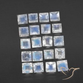 2.90 ctw White Rainbow Moonstone Stones, Natural Rainbow Moonstone in Square Facet Shape for Sale