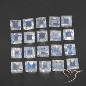 3.33 ctw White Rainbow Moonstone Stones, Natural Rainbow Moonstone in Square Facet Shape for Sale