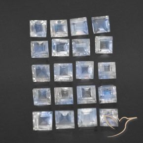 3.38 ctw White Rainbow Moonstone Stones, Natural Rainbow Moonstone in Square Facet Shape for Sale