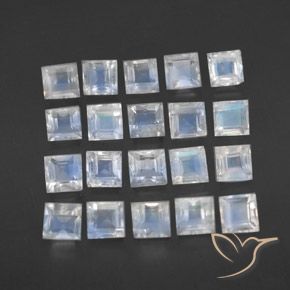 3.44 ctw White Rainbow Moonstone Stones, Natural Rainbow Moonstone in Square Facet Shape for Sale