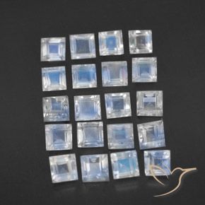 3.45 ctw White Rainbow Moonstone Stones, Natural Rainbow Moonstone in Square Facet Shape for Sale