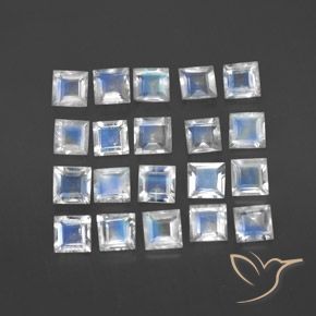 2.85 ctw White Rainbow Moonstone Stones, Natural Rainbow Moonstone in Square Facet Shape for Sale