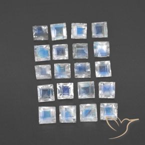 3.33 ctw White Rainbow Moonstone Stones, Natural Rainbow Moonstone in Square Facet Shape for Sale