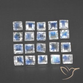 3.65 ctw White Rainbow Moonstone Stones, Natural Rainbow Moonstone in Square Facet Shape for Sale