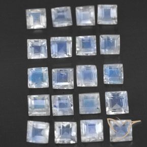 3.35 ctw White Rainbow Moonstone Stones, Natural Rainbow Moonstone in Square Facet Shape for Sale