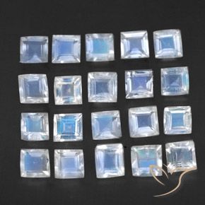2.32 ctw White Rainbow Moonstone Stones, Natural Rainbow Moonstone in Square Facet Shape for Sale