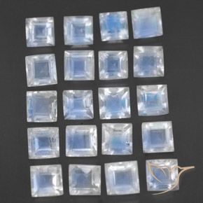 3.35 ctw White Rainbow Moonstone Stones, Natural Rainbow Moonstone in Square Facet Shape for Sale
