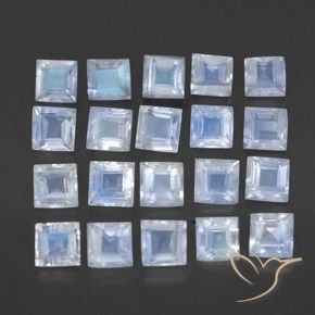 3.09 ctw White Rainbow Moonstone Stones, Natural Rainbow Moonstone in Square Facet Shape for Sale