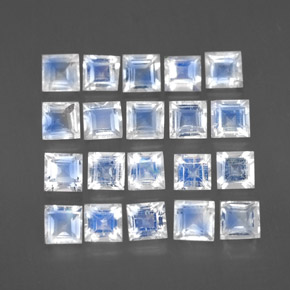 2.89 ctw Blue Rainbow Moonstone Stones, Natural Rainbow Moonstone in Square Facet Shape for Sale