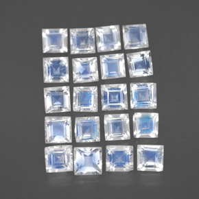 2.66 ctw White Rainbow Moonstone Stones, Natural Rainbow Moonstone in Square Facet Shape for Sale