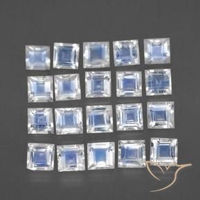 2.22 ctw White Rainbow Moonstone Stones, Natural Rainbow Moonstone in Square Facet Shape for Sale