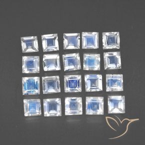 2.63 ctw White Rainbow Moonstone Stones, Natural Rainbow Moonstone in Square Facet Shape for Sale