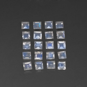 2.13 ctw White Rainbow Moonstone Gemstones, Rainbow Moonstone Gems in Square Facet Shape for Sale.