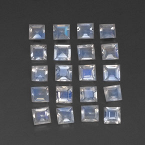 2.13 ctw White Rainbow Moonstone Stones, Natural Rainbow Moonstone in Square Facet Shape for Sale