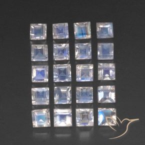3.77 ctw White Rainbow Moonstone Stones, Natural Rainbow Moonstone in Square Facet Shape for Sale