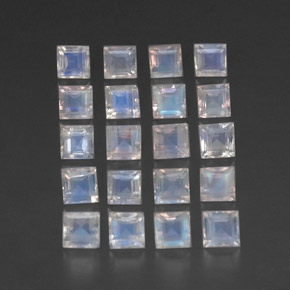 3.89 ctw White Rainbow Moonstone Stones, Natural Rainbow Moonstone in Square Facet Shape for Sale