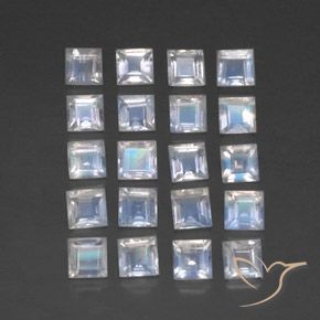 3.24 ctw White Rainbow Moonstone Stones, Natural Rainbow Moonstone in Square Facet Shape for Sale