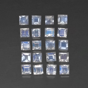 2.11 ctw White Rainbow Moonstone Stones, Natural Rainbow Moonstone in Square Facet Shape for Sale