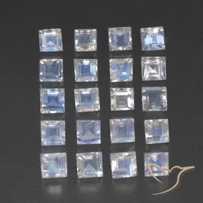 3.69 ctw White Rainbow Moonstone Stones, Natural Rainbow Moonstone in Square Facet Shape for Sale